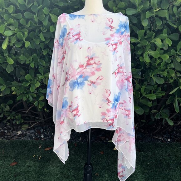 VINCE CAMUTO Kimono Sheer Floral Top Shirt with Camisole Peek a Boo Sleeve - Picture 1 of 10